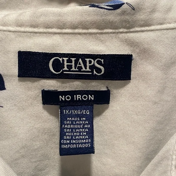 Chaps Women’s White & Blue Floral No-Iron Button-Down Blouse | Size 1X | 100% Co - Picture 2 of 10